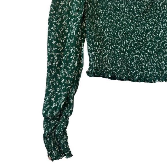 Reformation green floral pinto long sleeve smocked blouse top XS - Picture 11 of 14